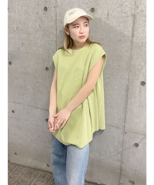 バックスリットワッフルタンクトップ