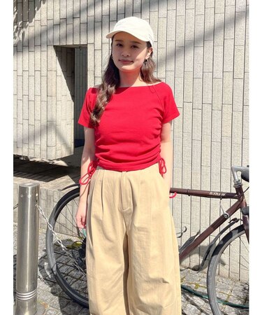 サイドギャザーボートネックTee