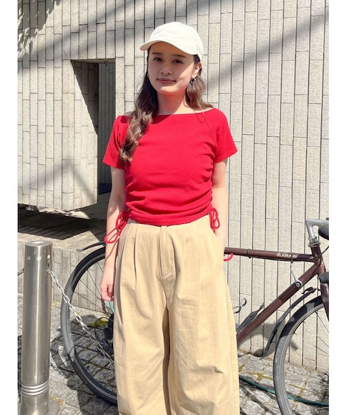 サイドギャザーボートネックTee