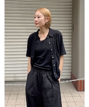 リネン混ハーフスリーブポロカーデ