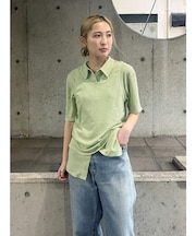 リネン混ハーフスリーブポロカーデ