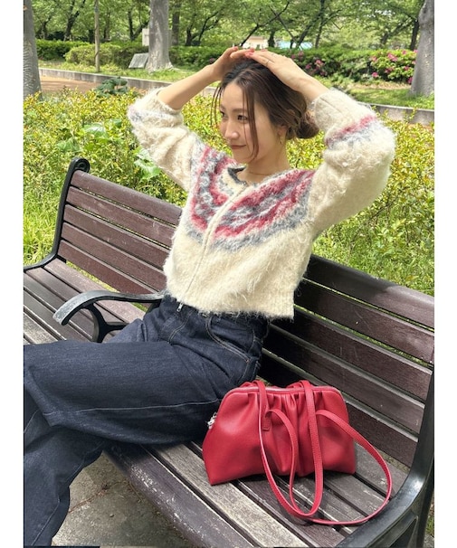 【WEB限定】求心柄ショートジップニット