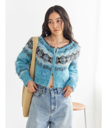 【WEB限定】求心柄ショートジップニット