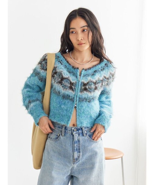 【WEB限定】求心柄ショートジップニット