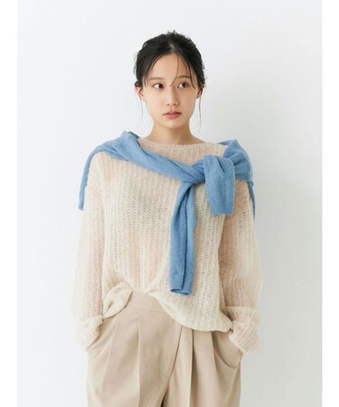 アルパカ混透かし編みニット