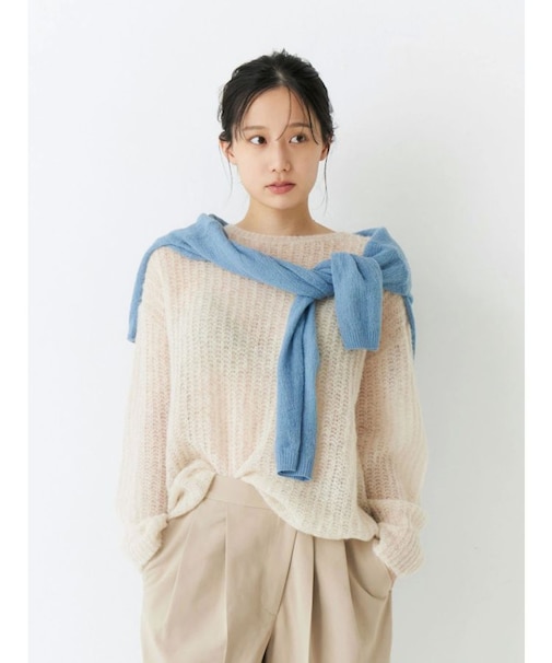 アルパカ混透かし編みニット