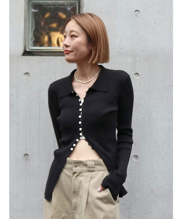 ボタンデザインニットカーディガン