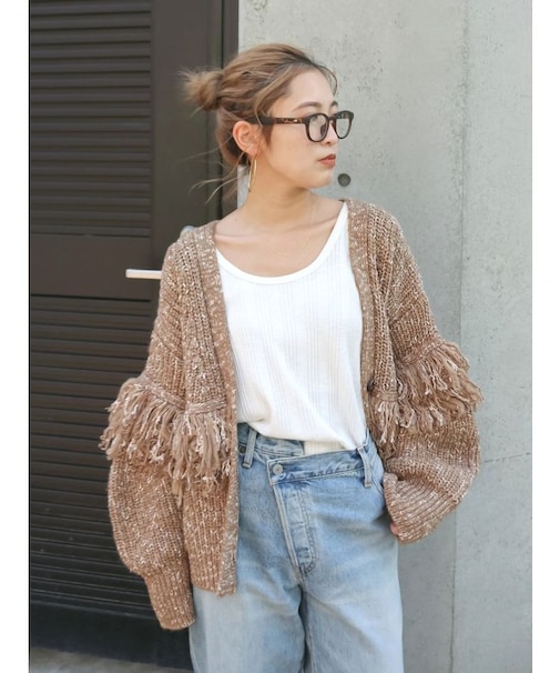 フリンジデザインニットカーディガン