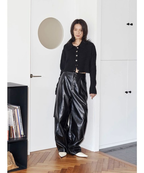 【Htage】フェイクレザータックカーブパンツ