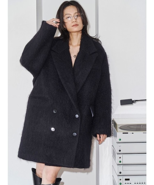 【Htage】モヘア混ロングシャギービッグジャケットコート