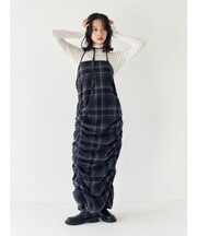 シャーリングデザインチェックワンピース