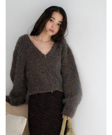 ダブルジップＶネックニットカーディガン