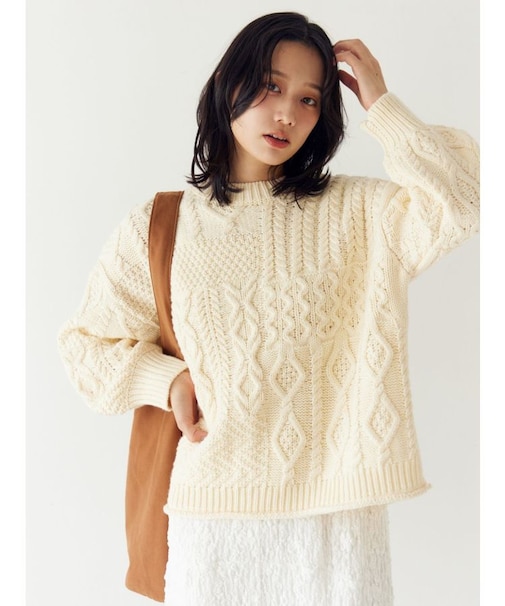 【WEB限定】パッチワークケーブルニット