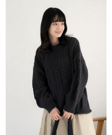 【WEB限定】パッチワークケーブルニット