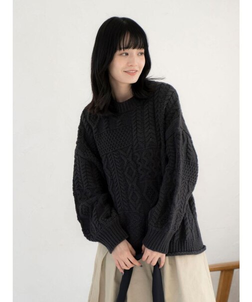 【WEB限定】パッチワークケーブルニット