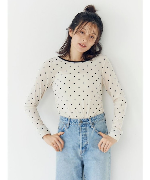 バックオープンドットシアーベロアロングスリーブTee
