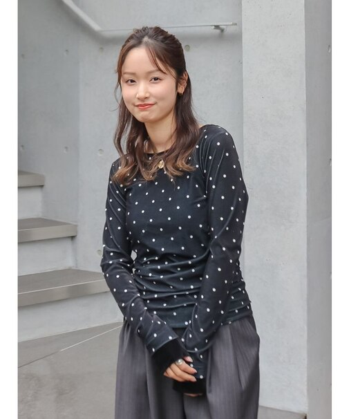 バックオープンドットシアーベロアロングスリーブTee