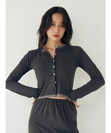 カシミヤ混レイヤードデザインカーディガン