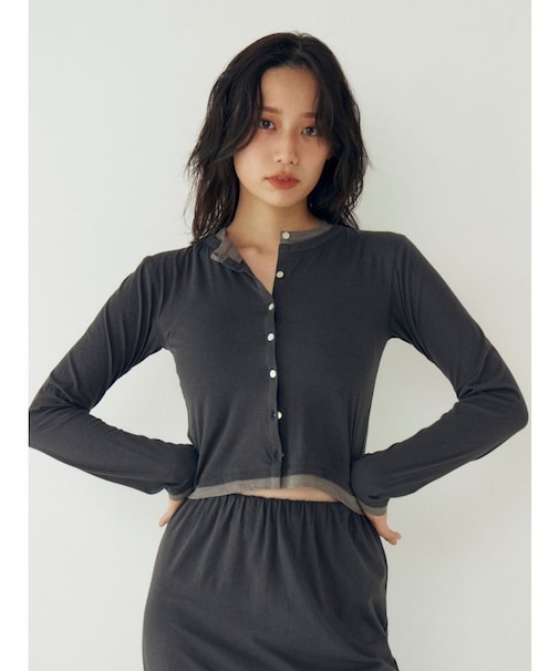 カシミヤ混レイヤードデザインカーディガン