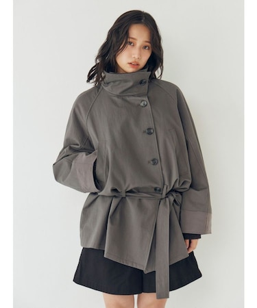 スタンドカラーミドル丈トレンチコート