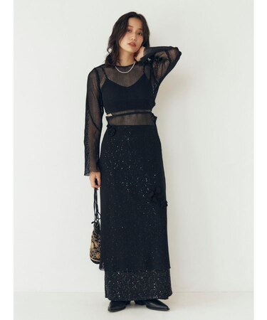 モチーフデザインメッシュワンピース