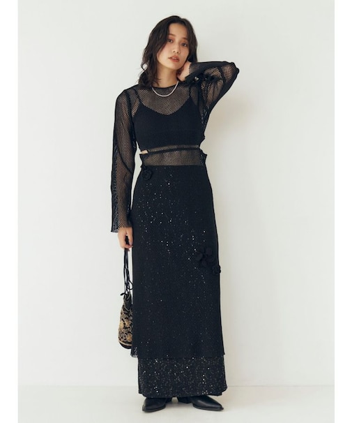 モチーフデザインメッシュワンピース