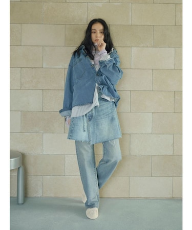 ポケットデザインデニムラップスカート