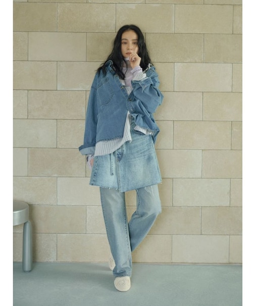 ポケットデザインデニムラップスカート