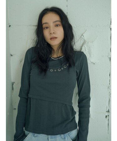 ハトメデザインレイヤードロングスリーブTee