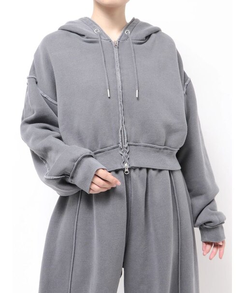 ダブルジップピグメントショートパーカー