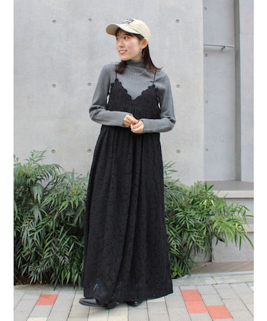 バテン起毛レースキャミワンピース