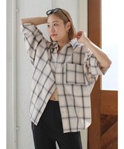 カットオフデザインチェックルーズシャツ