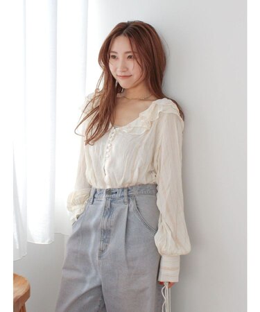 エスニックフラワーフリルブラウス