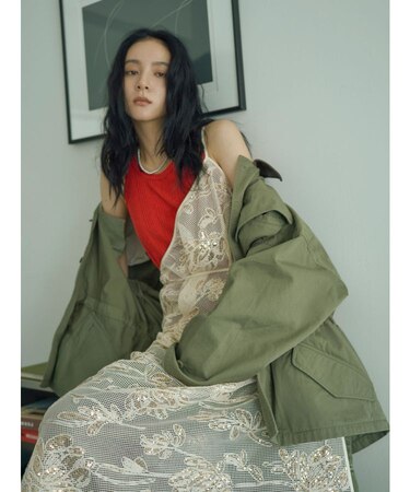 レザードッキングミリタリーブルゾン