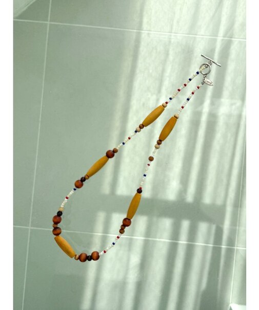 ウッドコンビビーズネックレス