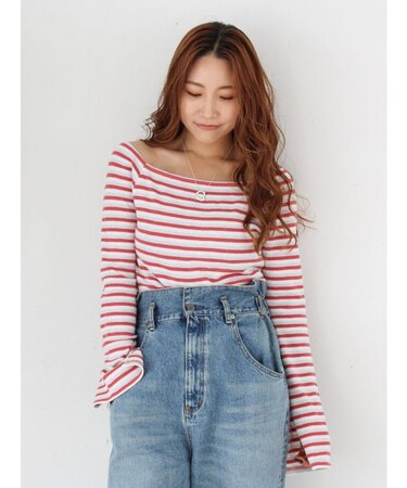 【WEB限定】オフショルダーボーダーロングスリーブTee