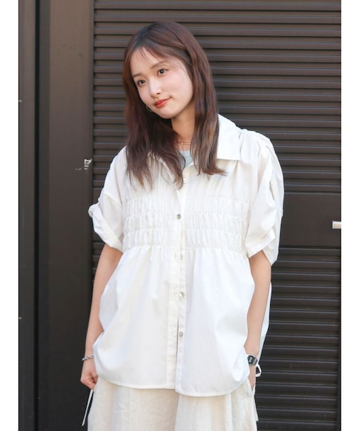 ハーフスリーブギャザーシャツ