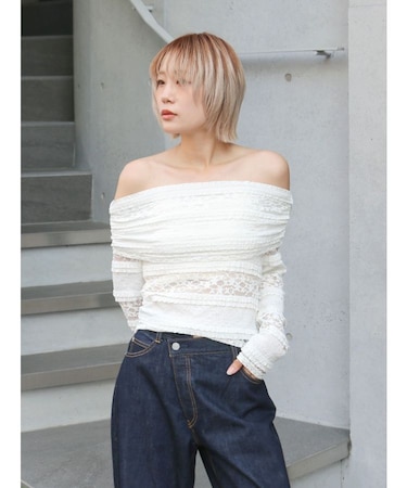 レースオフショルロングスリーブTee