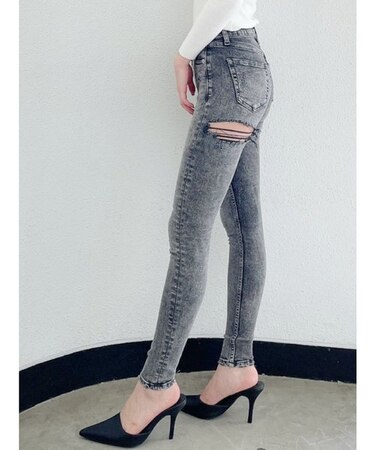 M/W BACK RIPPEDケミカルスキニーデニムパンツ