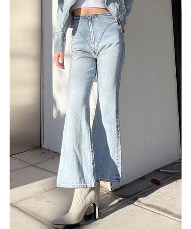 【SETUP着用可】H/WデザインZIPフレアデニムパンツ