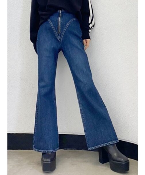 【SETUP着用可】H/WデザインZIPフレアデニムパンツ