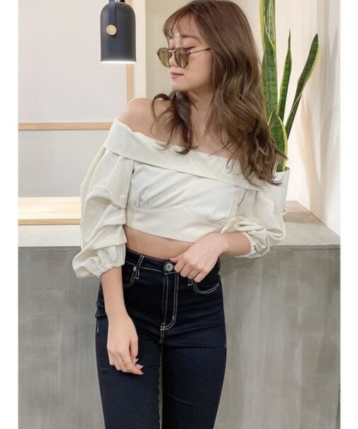 オフショルコルセットデザインブラウス