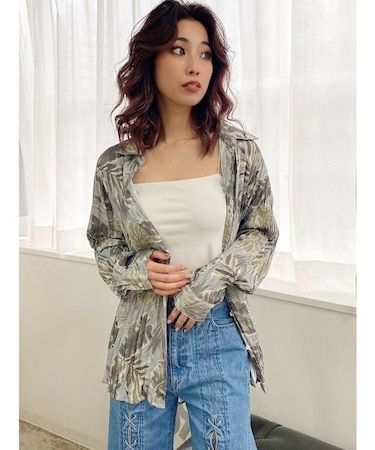 LEAF PATTERN ワッシャープリーツシャツ