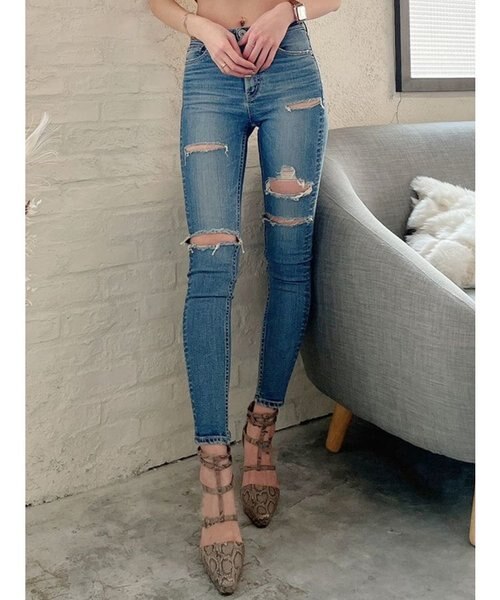 M/W MANY RIPPED スキニーデニムパンツ｜ジェイダの通販｜&mall