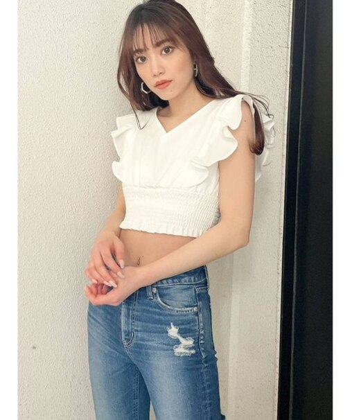 2WAYラッフルウエスト スモッキングブラウス