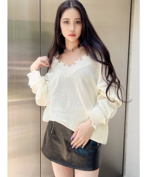 CUFF RINGチェーン Vネックグラインダーニットトップス