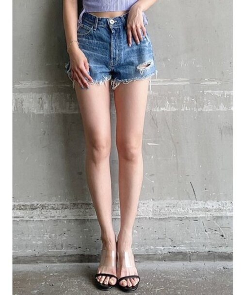 BACK RIPPED デニムショートパンツ