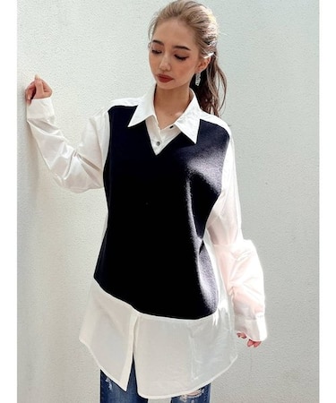 ニットドッキングデザインシャツ