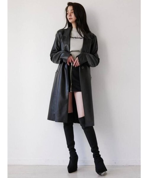 GYDA チェスターコート GYDA フェイクレザー ロングチェスターコート（ブラック