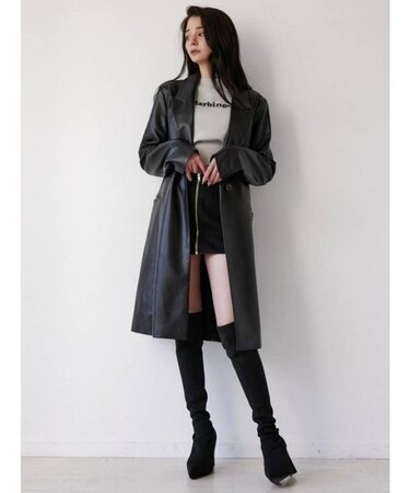 フェイクレザー ロングチェスターコート